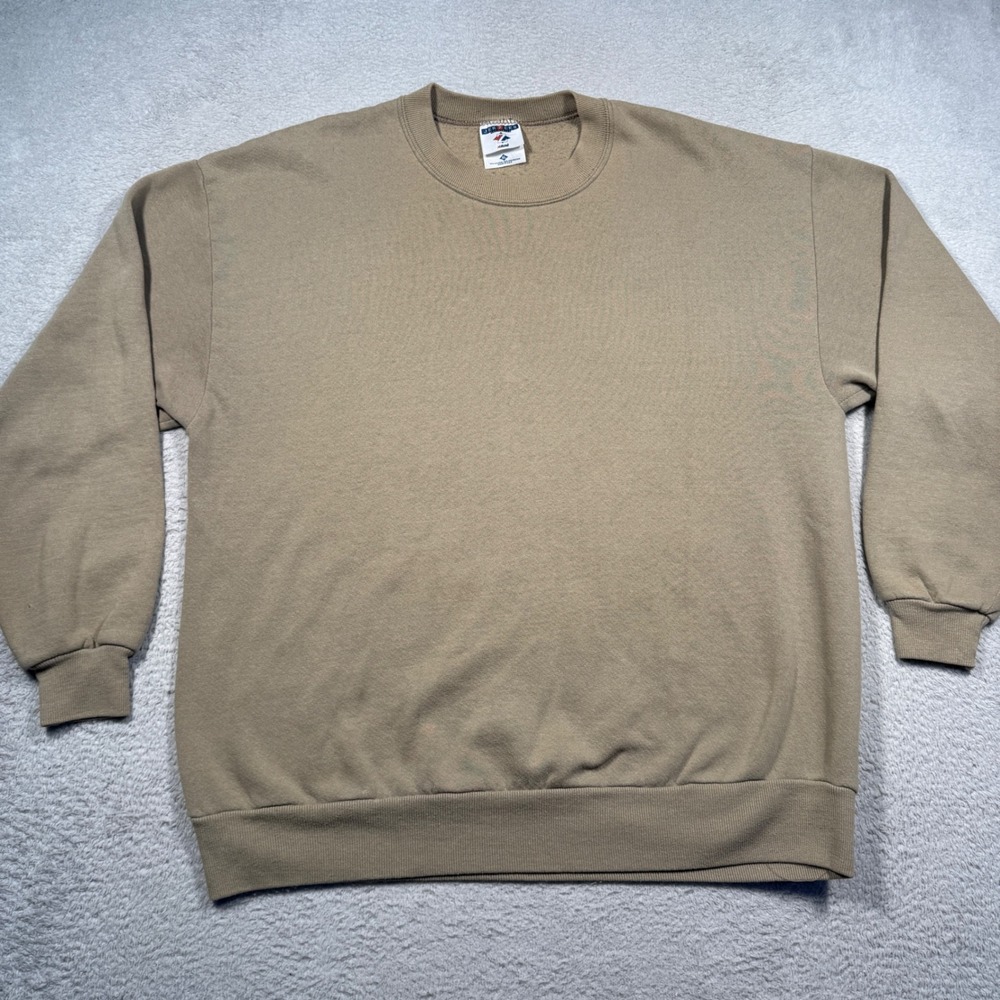Vintage 90s Jerzees Crewneck Sweatshirt Mens XL Tan Blank Made in USA Faded